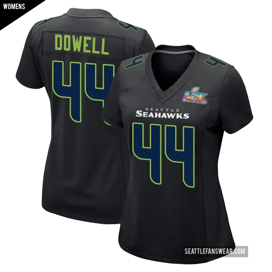 Women's Seattle Seahawks ＃44 Michael Dowell Black Game Carbon Fashion Super Bowl LX Patch Jersey