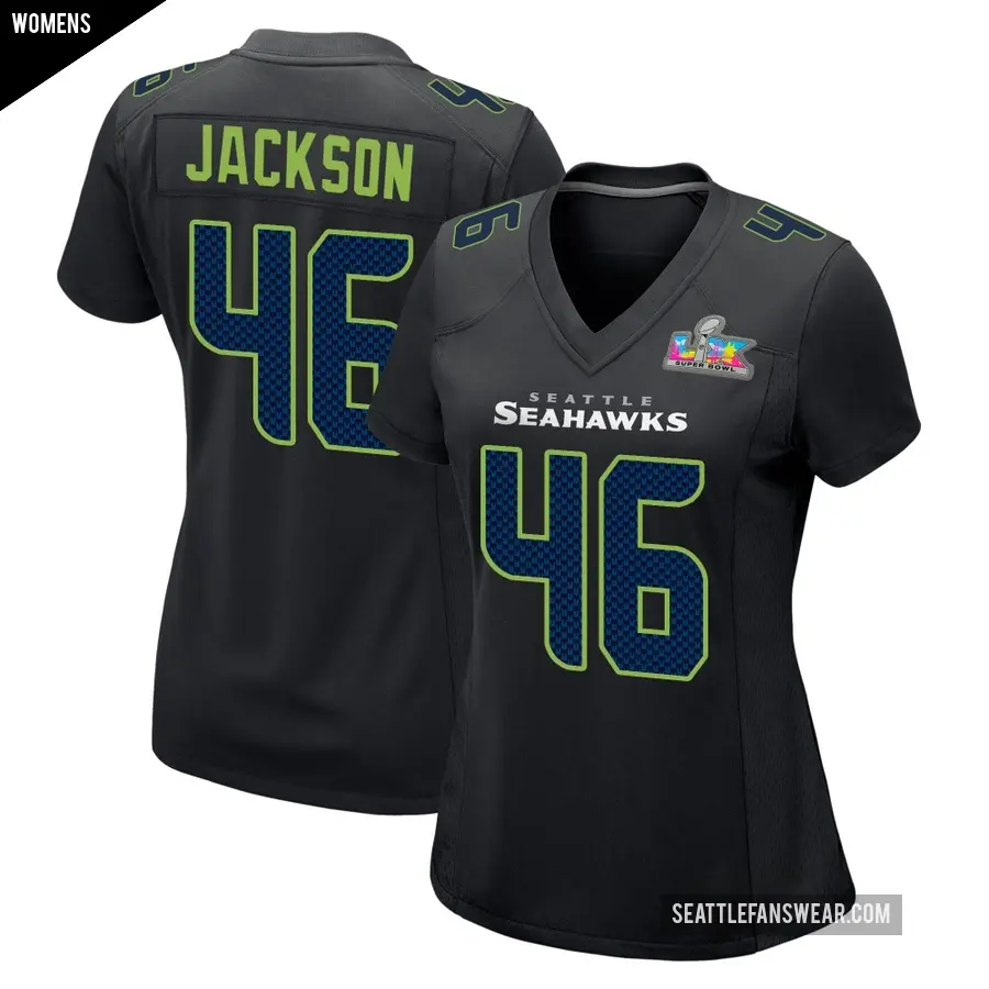 Women's Seattle Seahawks ＃46 D'Eryk Jackson Black Game Carbon Fashion Super Bowl LX Patch Jersey