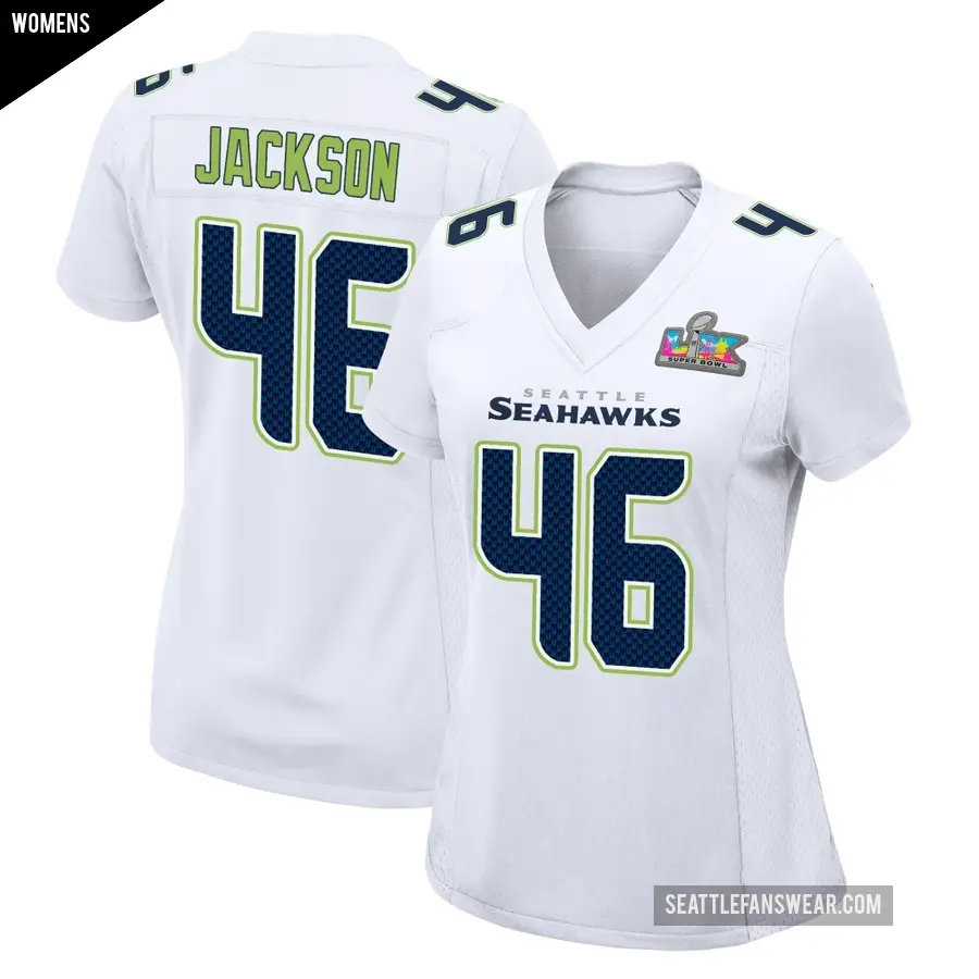 Women's Seattle Seahawks ＃46 D'Eryk Jackson White Game Tundra Fashion Super Bowl LX Patch Jersey
