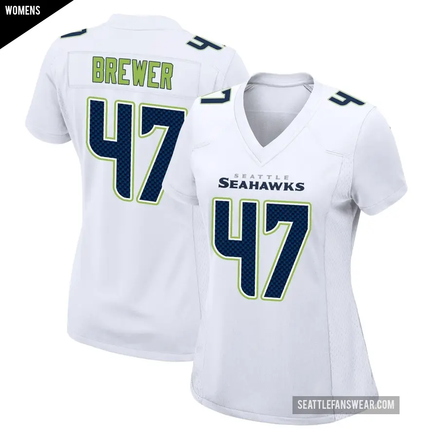 Women's Seattle Seahawks ＃47 Cade Brewer White Game Tundra Fashion Jersey