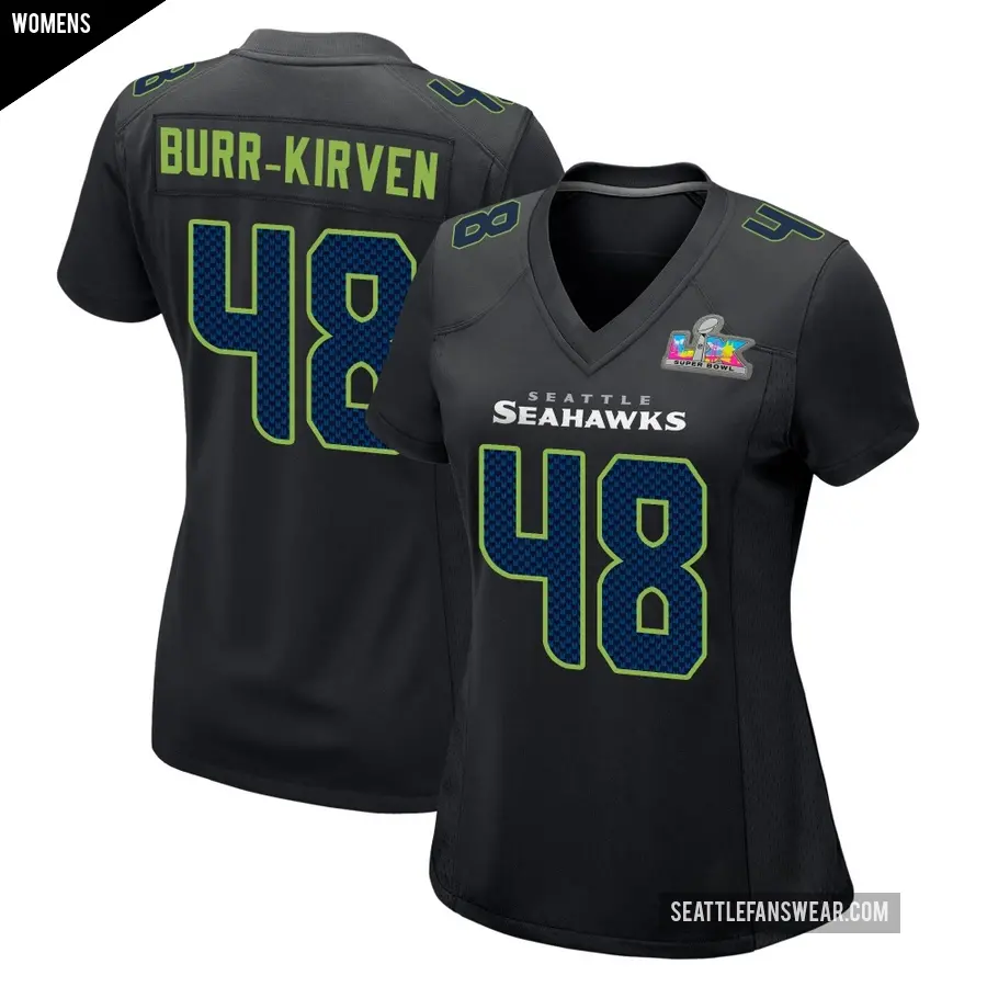 Women's Seattle Seahawks ＃48 Ben Burr-Kirven Black Game Carbon Fashion Super Bowl LX Patch Jersey