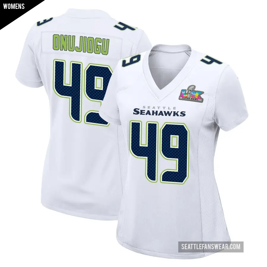 Women's Seattle Seahawks ＃49 Joshua Onujiogu White Game Tundra Fashion Super Bowl LX Patch Jersey