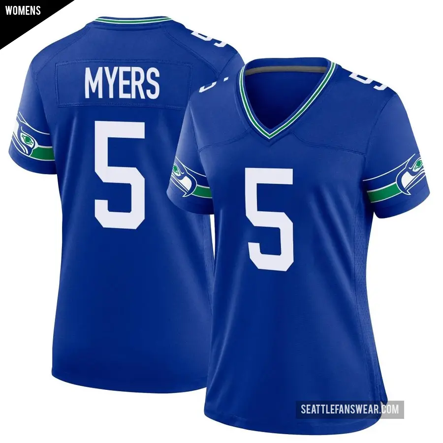 Women's Seattle Seahawks ＃5 Jason Myers Royal Game Throwback Jersey