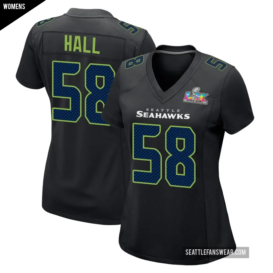 Women's Seattle Seahawks ＃58 Derick Hall Black Game Carbon Fashion Super Bowl LX Patch Jersey