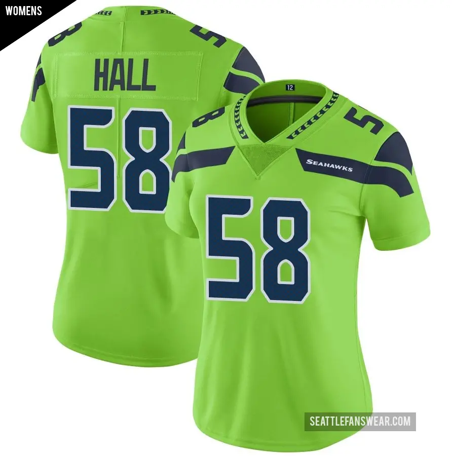 Women's Seattle Seahawks ＃58 Derick Hall Green Limited Color Rush Neon Jersey