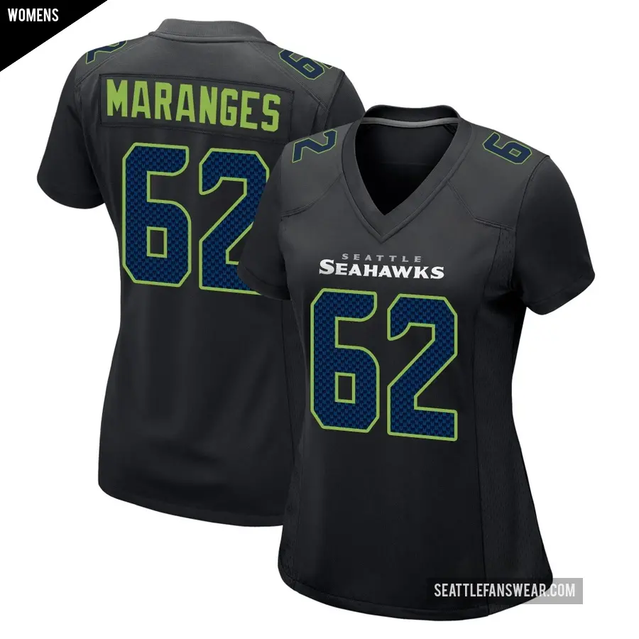 Women's Seattle Seahawks ＃62 Federico Maranges Black Game Carbon Fashion Jersey