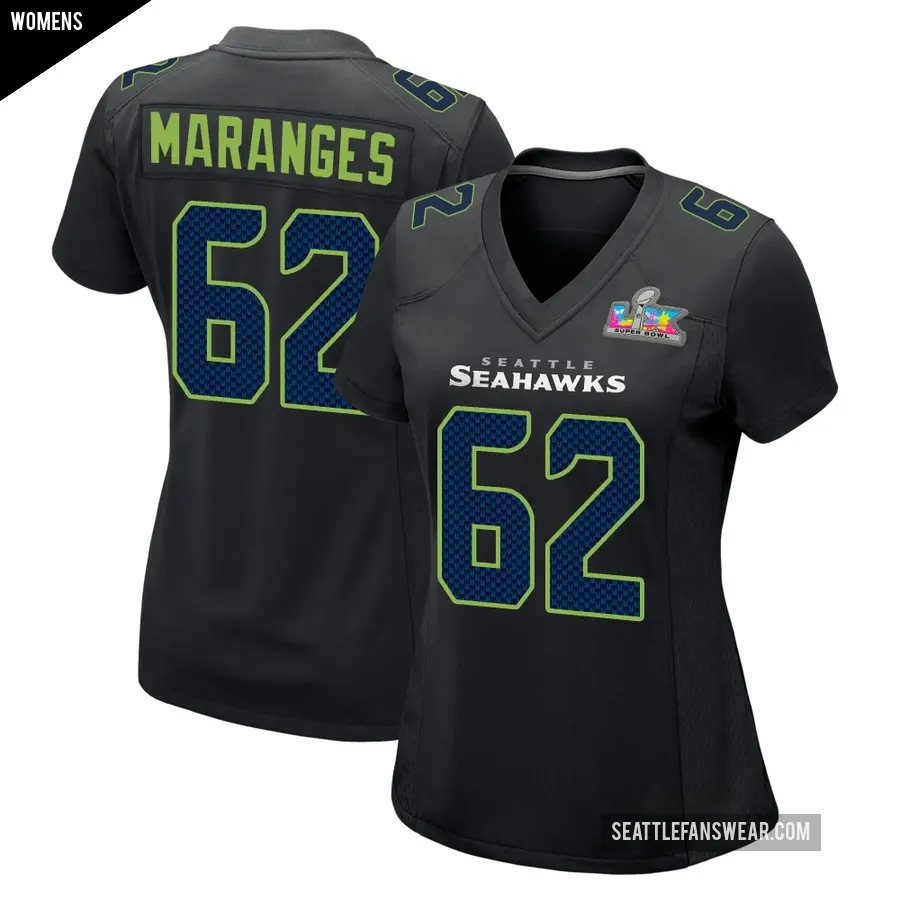 Women's Seattle Seahawks ＃62 Federico Maranges Black Game Carbon Fashion Super Bowl LX Patch Jersey