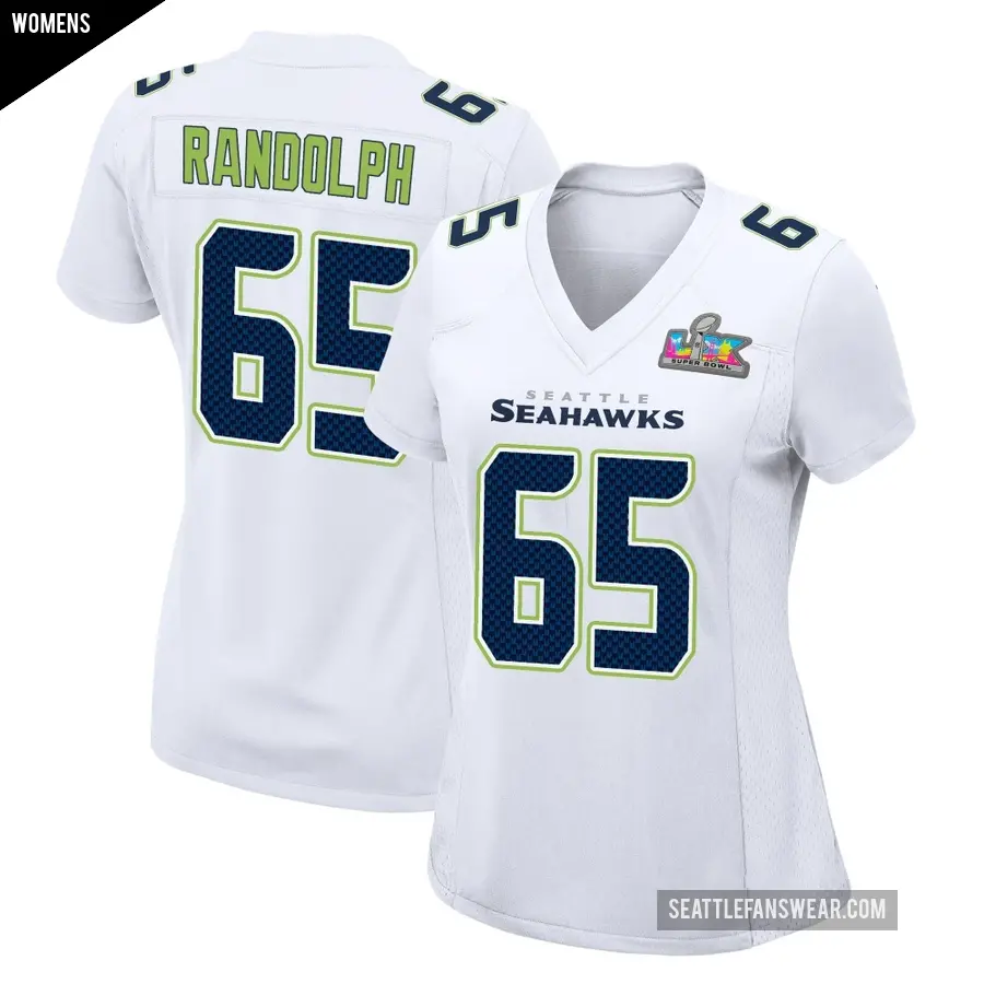 Women's Seattle Seahawks ＃65 Kendall Randolph White Game Tundra Fashion Super Bowl LX Patch Jersey