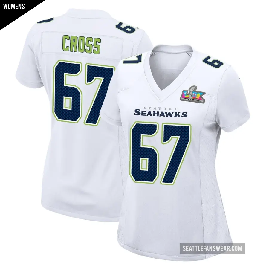 Women's Seattle Seahawks ＃67 Charles Cross White Game Tundra Fashion Super Bowl LX Patch Jersey
