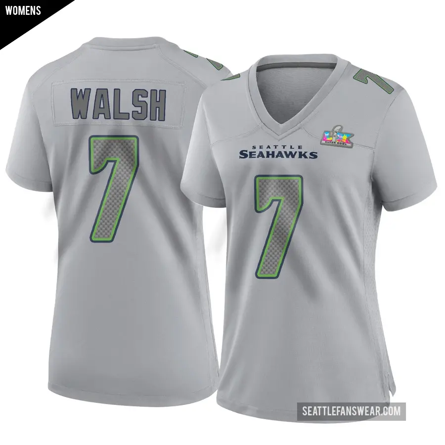 Women's Seattle Seahawks ＃7 Blair Walsh Gray Game Atmosphere Fashion Super Bowl LX Patch Jersey