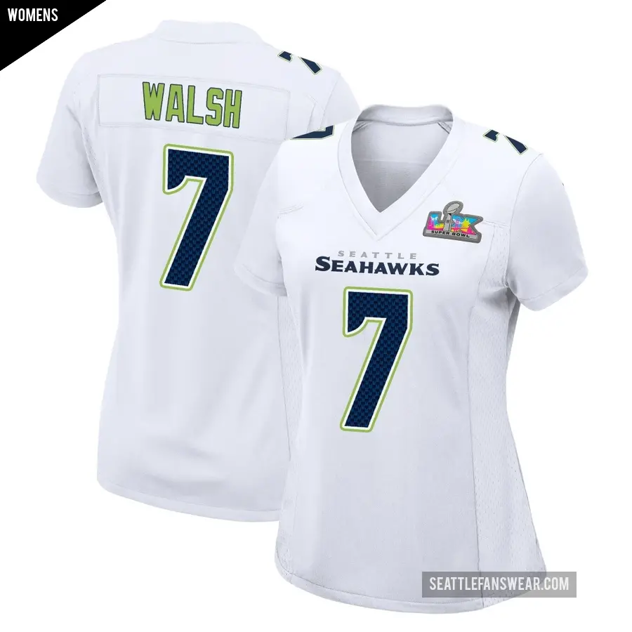 Women's Seattle Seahawks ＃7 Blair Walsh White Game Tundra Fashion Super Bowl LX Patch Jersey