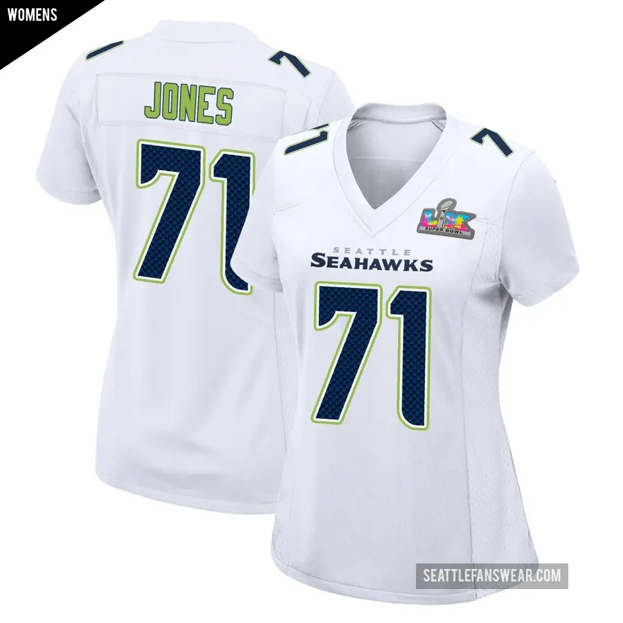 Women's Seattle Seahawks ＃71 Walter Jones White Game Tundra Fashion Super Bowl LX Patch Jersey