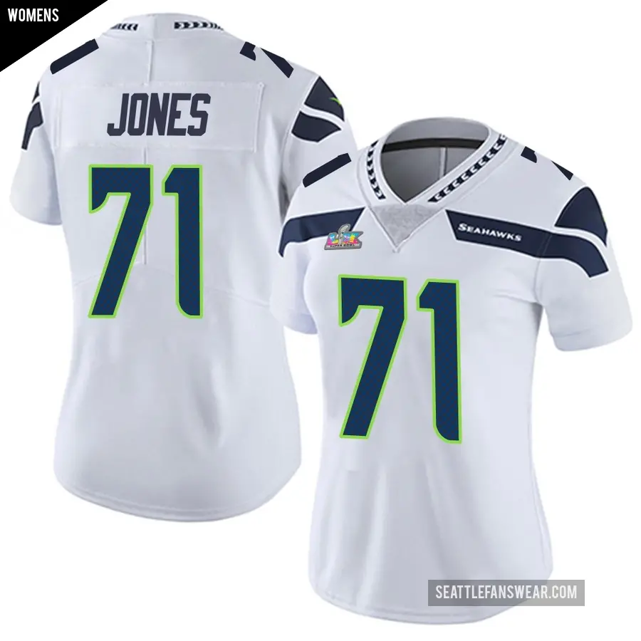 Women's Seattle Seahawks ＃71 Walter Jones White Limited Vapor Untouchable Super Bowl LX Patch Jersey