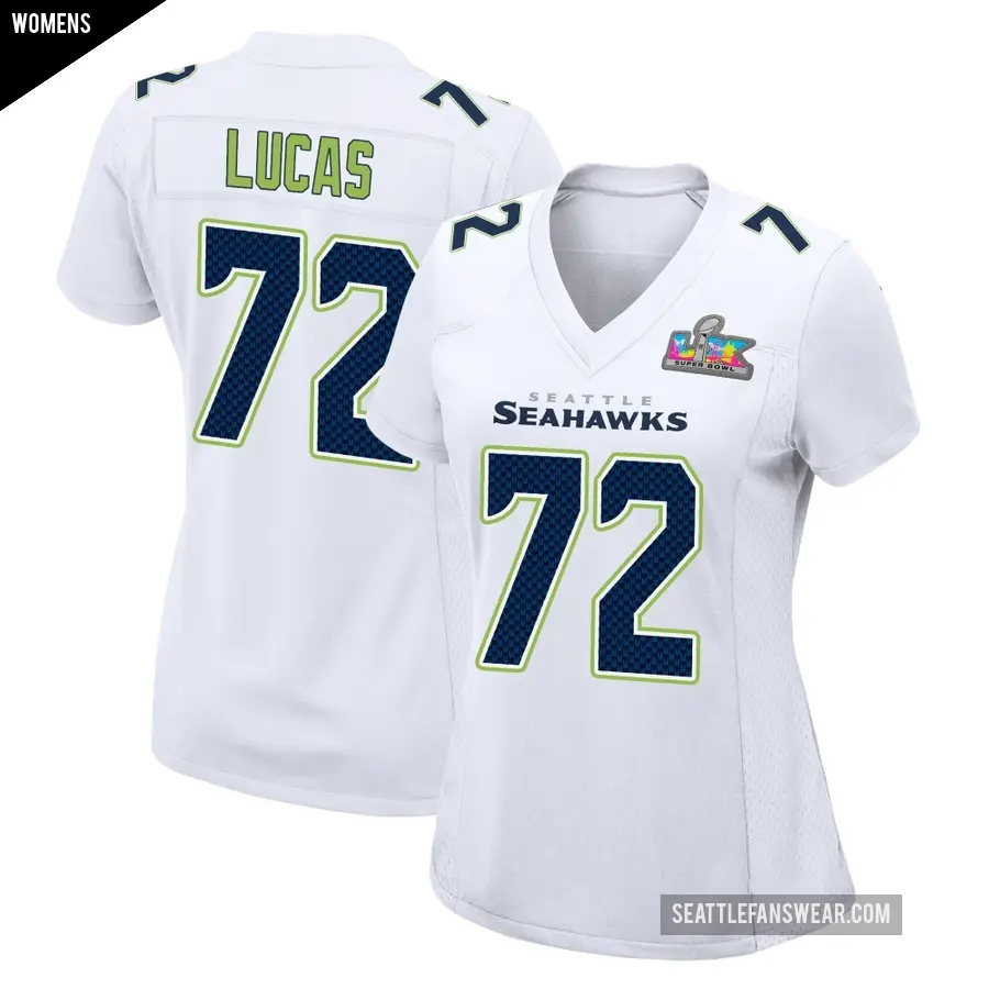 Women's Seattle Seahawks ＃72 Abraham Lucas White Game Tundra Fashion Super Bowl LX Patch Jersey