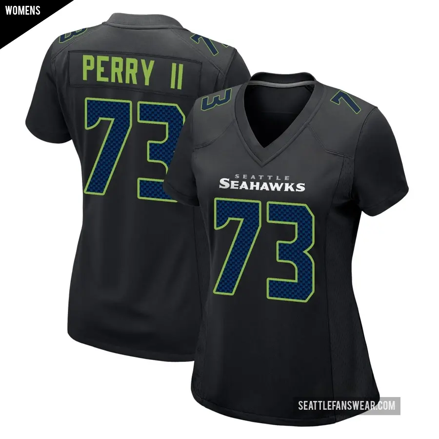 Women's Seattle Seahawks ＃73 Roderick Perry II Black Game Carbon Fashion Jersey
