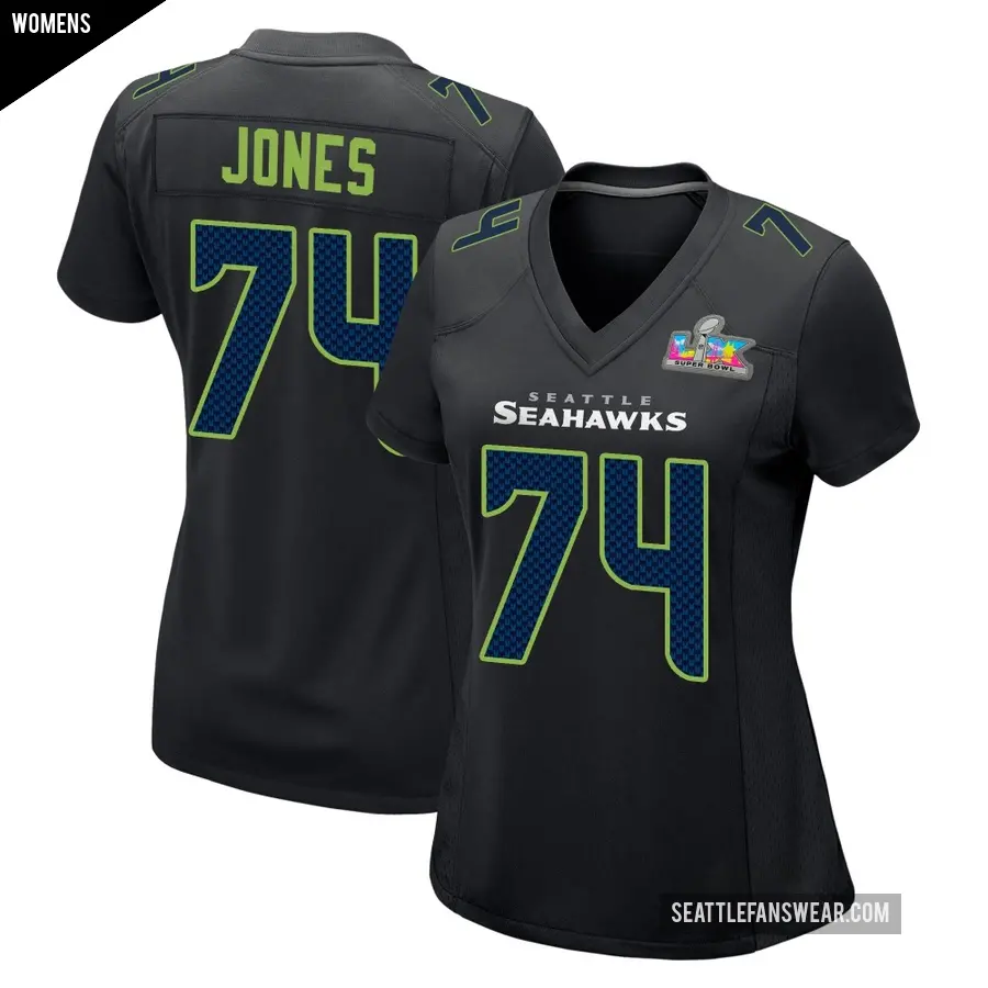 Women's Seattle Seahawks ＃74 Josh Jones Black Game Carbon Fashion Super Bowl LX Patch Jersey