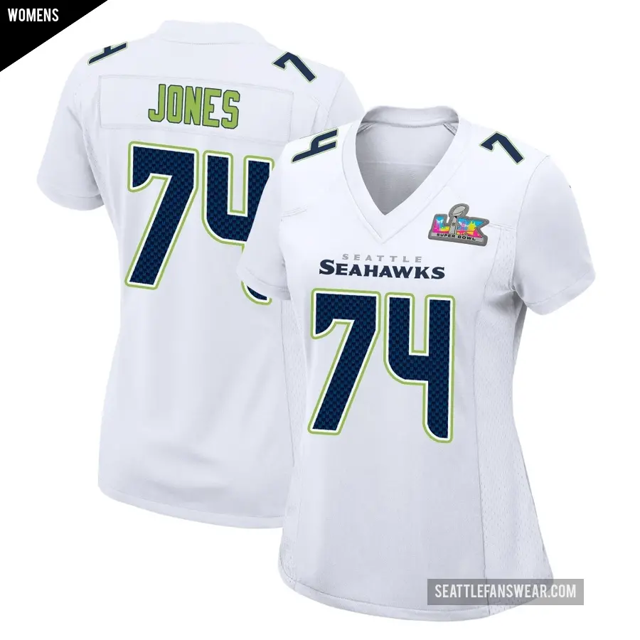 Women's Seattle Seahawks ＃74 Josh Jones White Game Tundra Fashion Super Bowl LX Patch Jersey