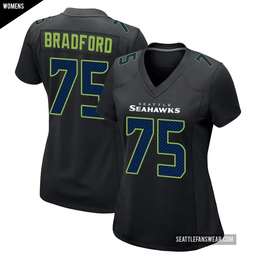 Women's Seattle Seahawks ＃75 Anthony Bradford Black Game Carbon Fashion Jersey