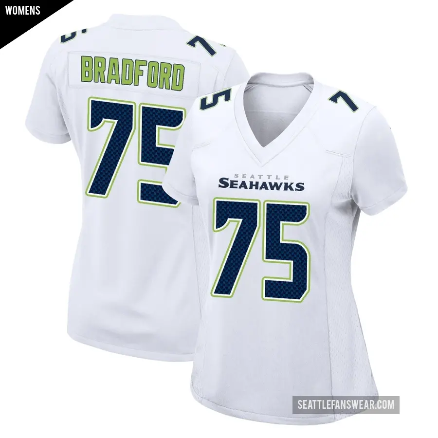 Women's Seattle Seahawks ＃75 Anthony Bradford White Game Tundra Fashion Jersey