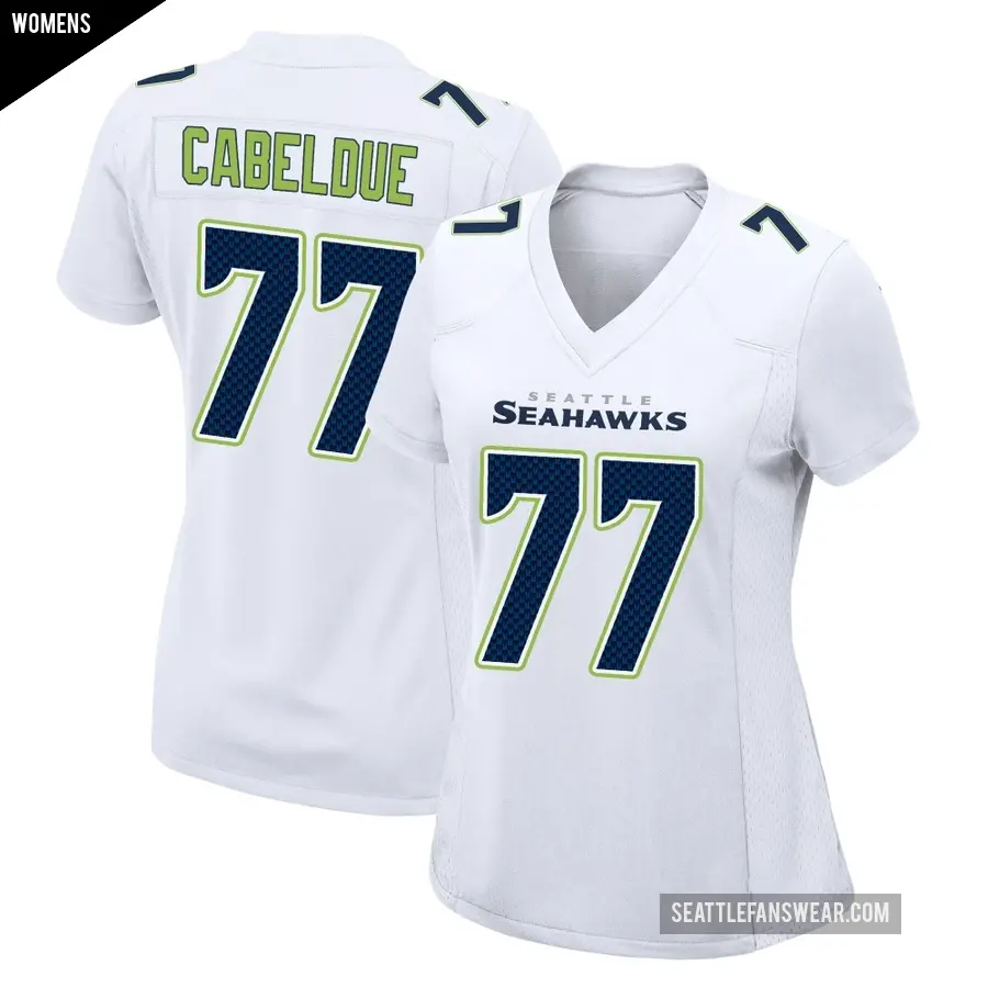 Women's Seattle Seahawks ＃77 Bryce Cabeldue White Game Tundra Fashion Jersey