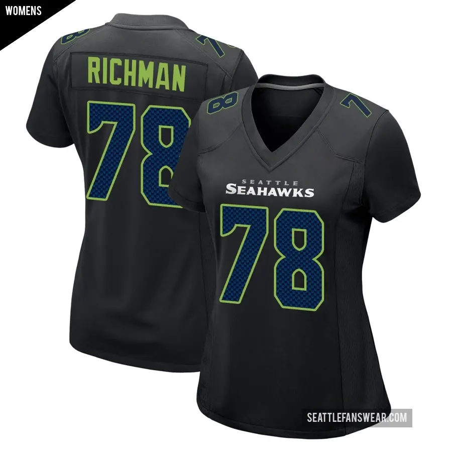 Women's Seattle Seahawks ＃78 Mason Richman Black Game Carbon Fashion Jersey