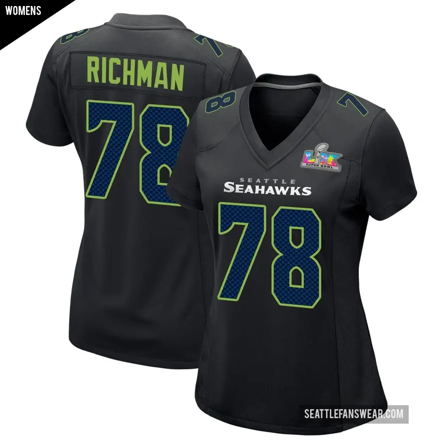 Women's Seattle Seahawks ＃78 Mason Richman Black Game Carbon Fashion Super Bowl LX Patch Jersey