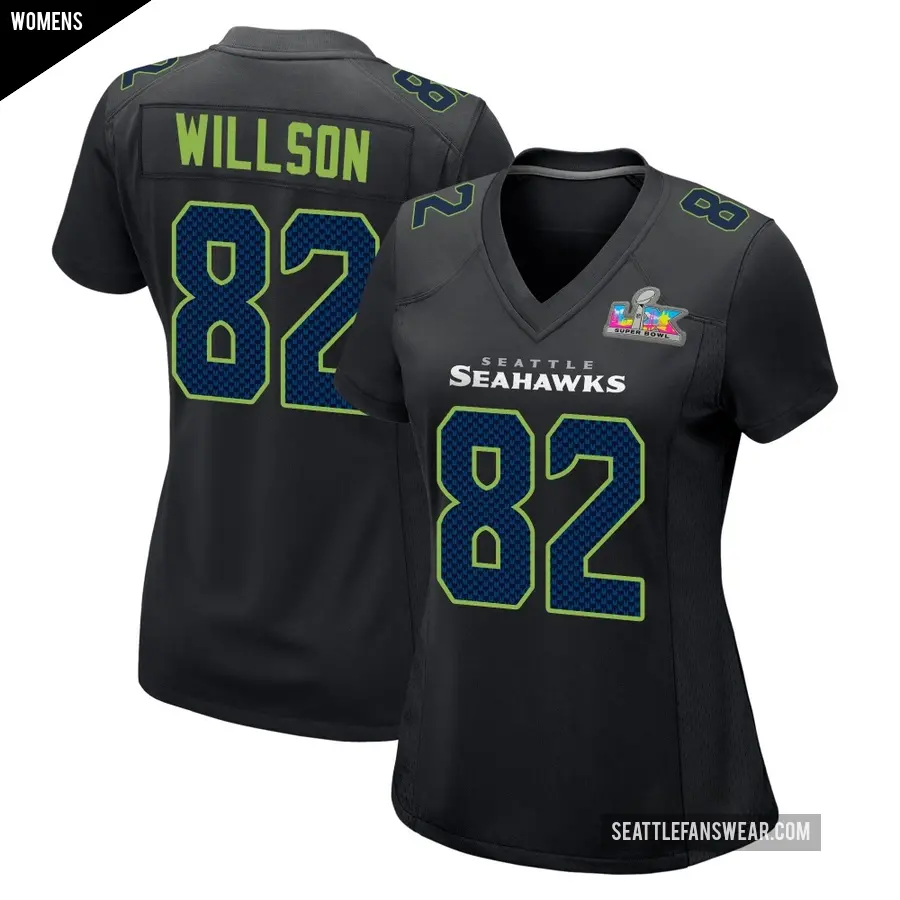 Women's Seattle Seahawks ＃82 Luke Willson Black Game Carbon Fashion Super Bowl LX Patch Jersey