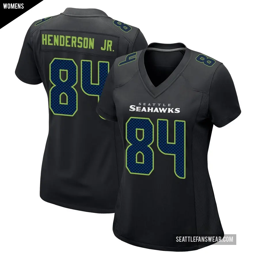 Women's Seattle Seahawks ＃84 Emmanuel Henderson Jr. Black Game Carbon Fashion Jersey