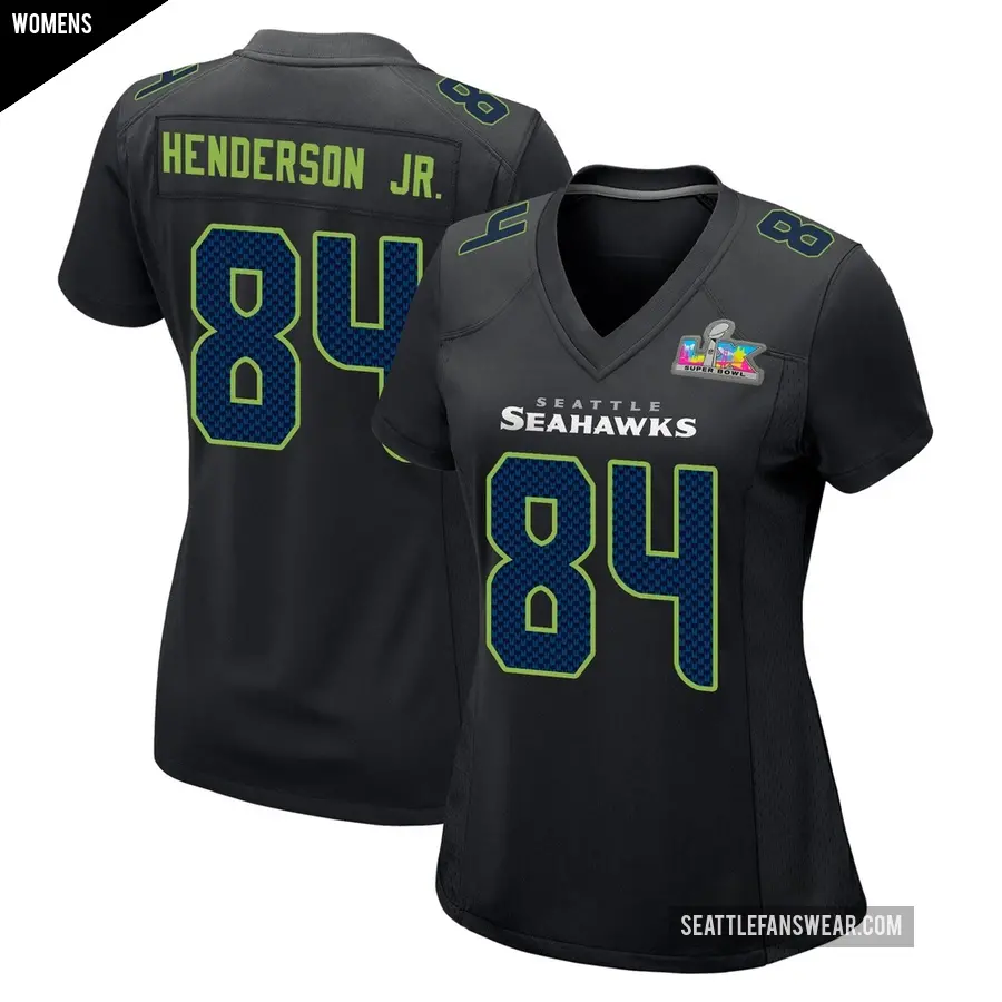 Women's Seattle Seahawks ＃84 Emmanuel Henderson Jr. Black Game Carbon Fashion Super Bowl LX Patch Jersey