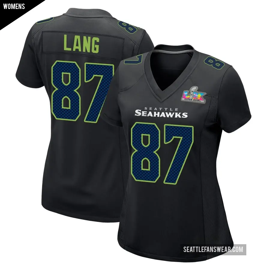 Women's Seattle Seahawks ＃87 Marshall Lang Black Game Carbon Fashion Super Bowl LX Patch Jersey