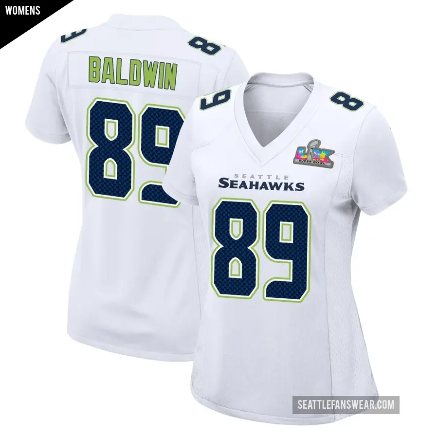 Women's Seattle Seahawks ＃89 Doug Baldwin White Game Tundra Fashion Super Bowl LX Patch Jersey