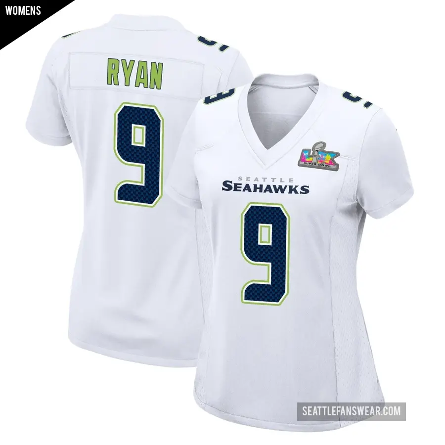 Women's Seattle Seahawks ＃9 Jon Ryan White Game Tundra Fashion Super Bowl LX Patch Jersey
