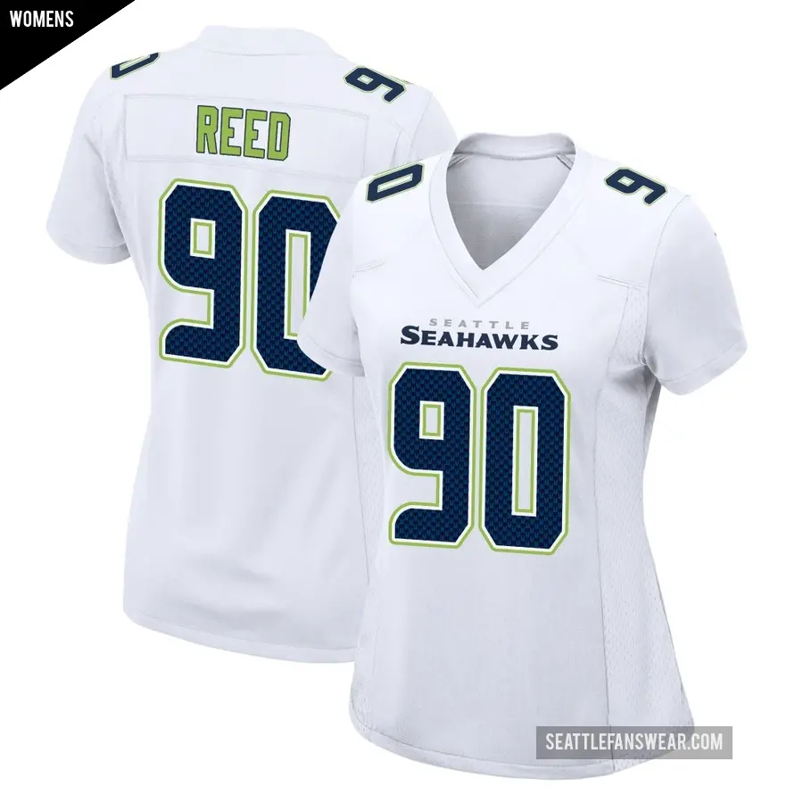 Women's Seattle Seahawks ＃90 Jarran Reed White Game Tundra Fashion Jersey