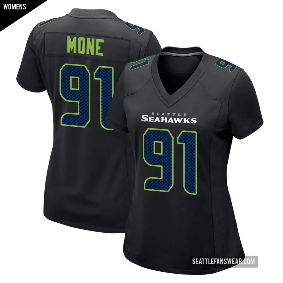 Women's Seattle Seahawks ＃91 Bryan Mone Black Game Carbon Fashion Jersey