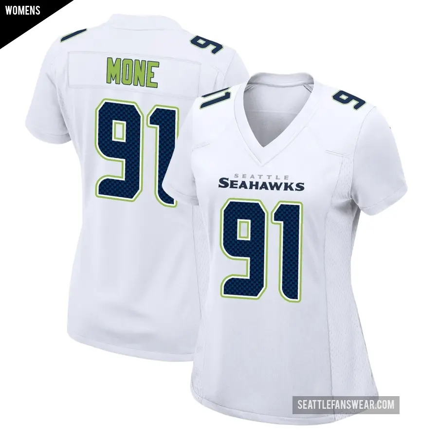Women's Seattle Seahawks ＃91 Bryan Mone White Game Tundra Fashion Jersey