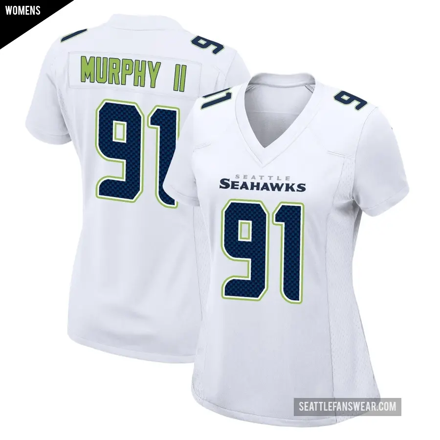 Women's Seattle Seahawks ＃91 Byron Murphy II White Game Tundra Fashion Jersey