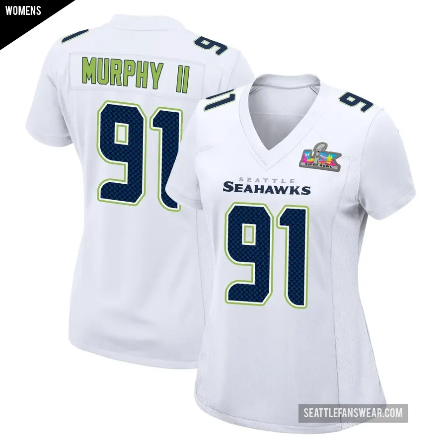 Women's Seattle Seahawks ＃91 Byron Murphy II White Game Tundra Fashion Super Bowl LX Patch Jersey