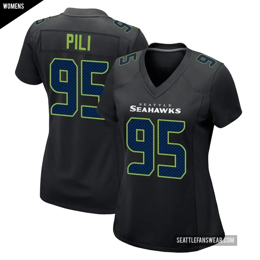 Women's Seattle Seahawks ＃95 Brandon Pili Black Game Carbon Fashion Jersey