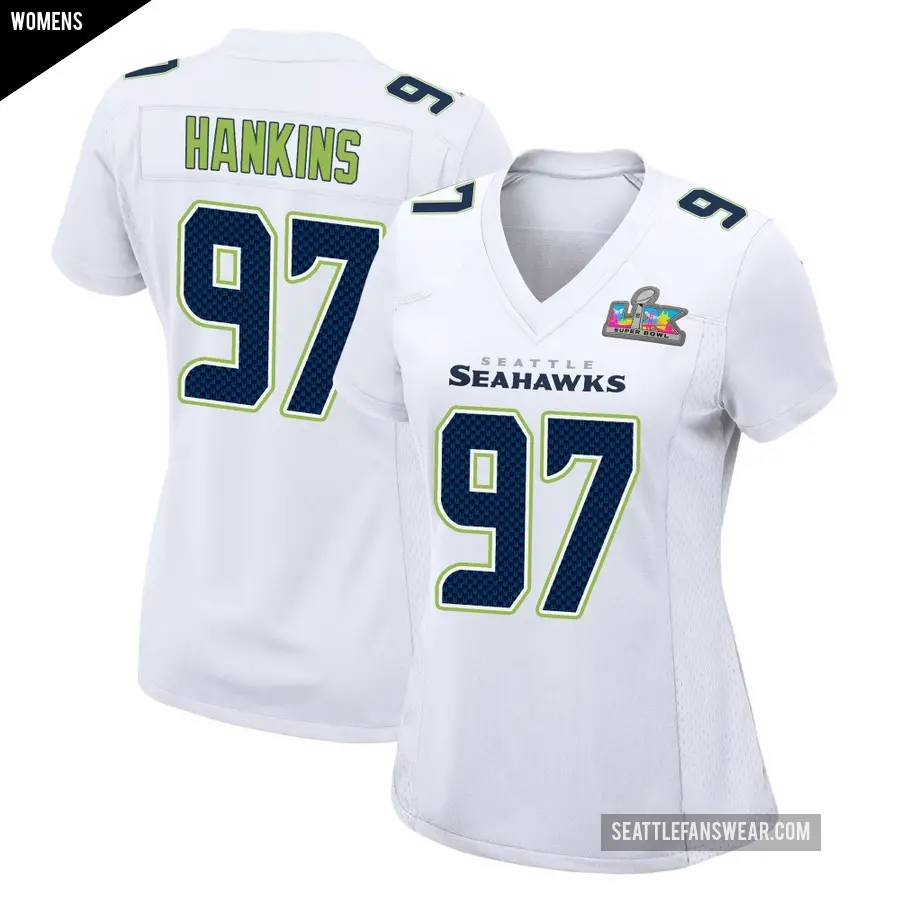 Women's Seattle Seahawks ＃97 Johnathan Hankins White Game Tundra Fashion Super Bowl LX Patch Jersey