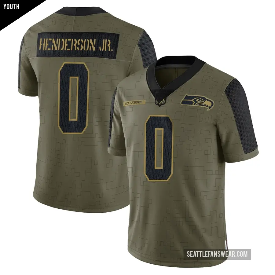 Youth Seattle Seahawks ＃0 Emmanuel Henderson Jr. Olive Limited 2021 Salute To Service Jersey