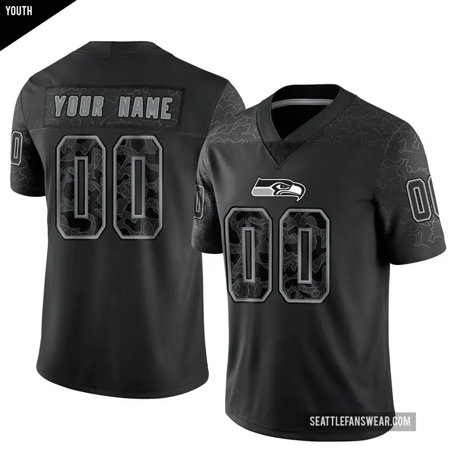 Youth Seattle Seahawks ＃00 Custom Black Limited Reflective Jersey