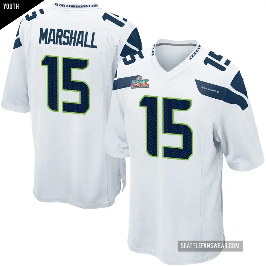Youth Seattle Seahawks ＃15 Brandon Marshall White Game Super Bowl LX Patch Jersey