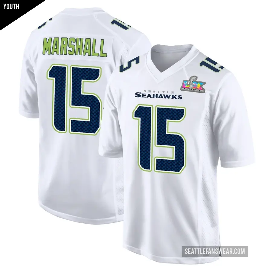 Youth Seattle Seahawks ＃15 Brandon Marshall White Game Tundra Fashion Super Bowl LX Patch Jersey