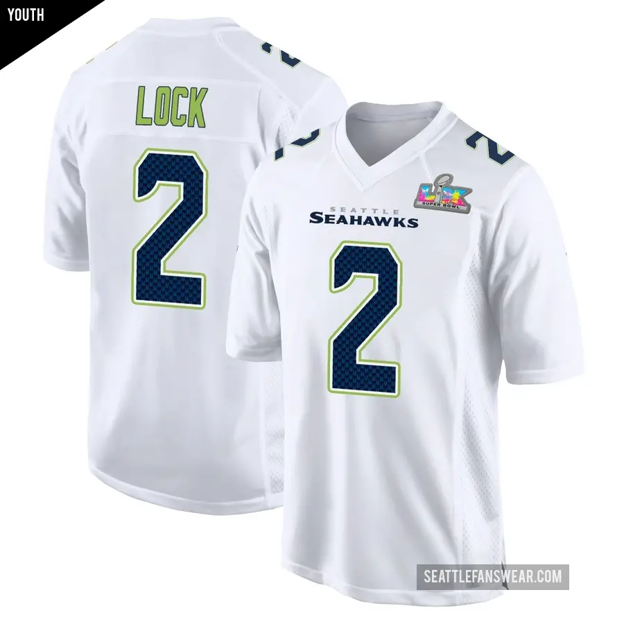 Youth Seattle Seahawks ＃2 Drew Lock White Game Tundra Fashion Super Bowl LX Patch Jersey