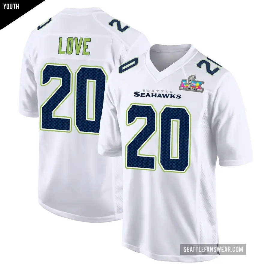 Youth Seattle Seahawks ＃20 Julian Love White Game Tundra Fashion Super Bowl LX Patch Jersey