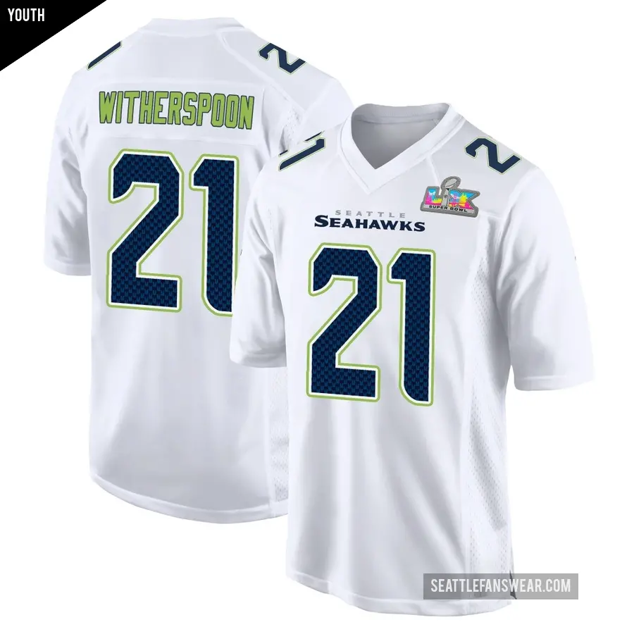 Youth Seattle Seahawks ＃21 Devon Witherspoon White Game Tundra Fashion Super Bowl LX Patch Jersey