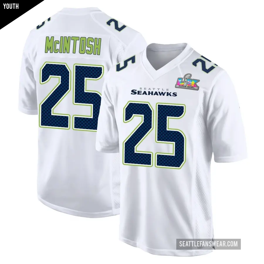 Youth Seattle Seahawks ＃25 Kenny McIntosh White Game Tundra Fashion Super Bowl LX Patch Jersey
