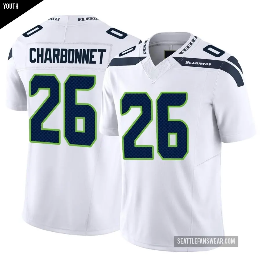 Youth Seattle Seahawks ＃26 Zach Charbonnet White Limited Vapor F.U.S.E. Jersey