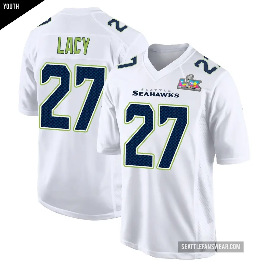 Youth Seattle Seahawks ＃27 Eddie Lacy White Game Tundra Fashion Super Bowl LX Patch Jersey