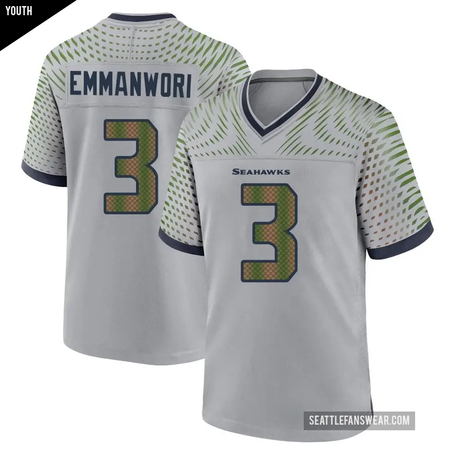 Youth Seattle Seahawks ＃3 Nick Emmanwori Gray Game Wolf 2025 Rivalries Collection Jersey